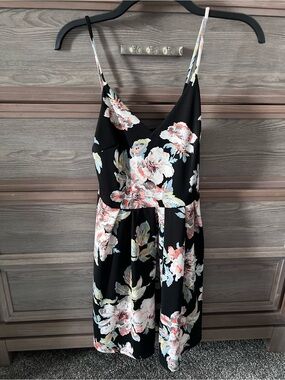 Soprano Black Floral Spaghetti Strap Mini Dress